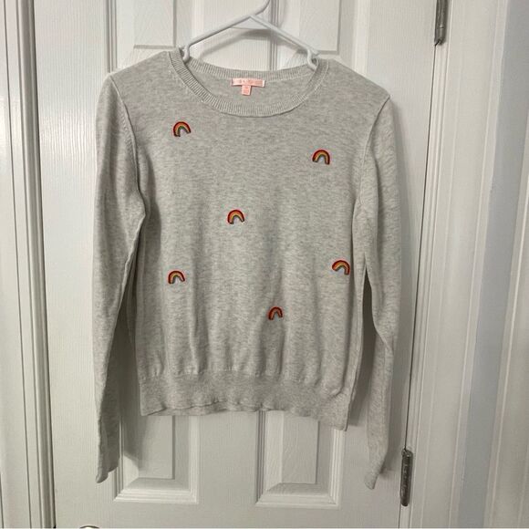 Lisa Todd Gray Sweater with Rainbow Embroidery Size M – 100% Cotton - Picture 1 of 8